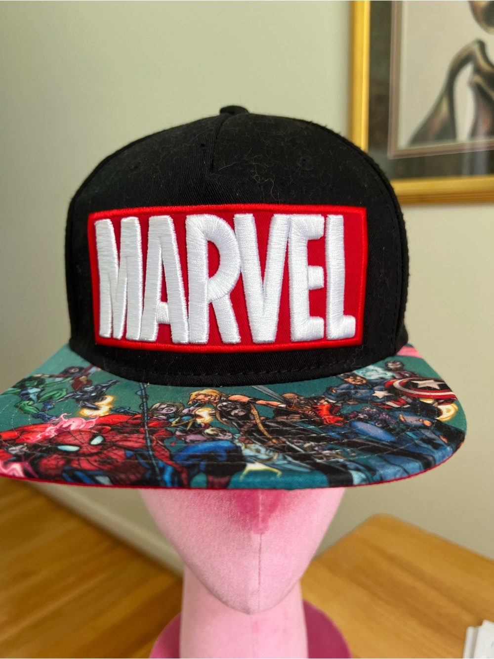 Marvel Black Snapback Hat with Multicolor Character Brim